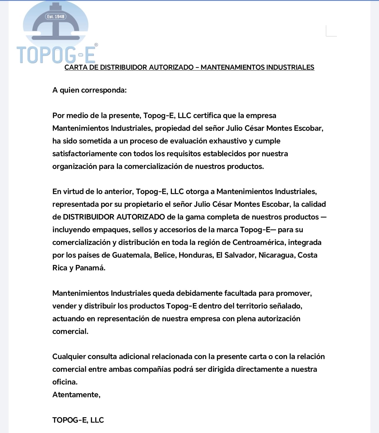 Certificado de asociación Topog-E®
